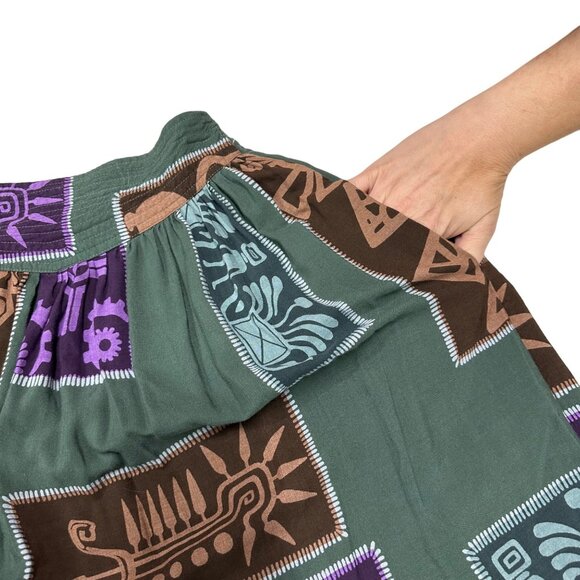 Vintage Full Length Skirt Passports L Elastic Waist Tribal Print Office Modest - Picture 6 of 10